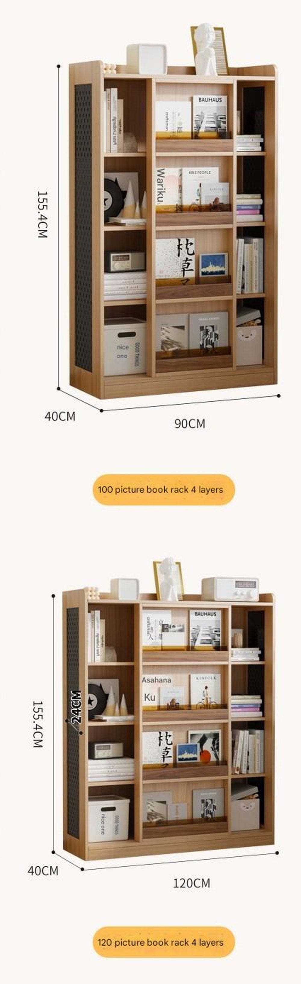 Children's Bookshelf Solid Wood Picture Book Shelf Floor Shelf Baby Reading Area Multifunctional Sliding Door Bookcase