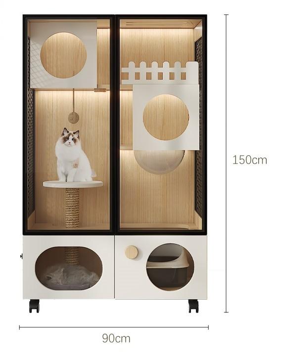 Homelements Wood Cat Cage for Living Room Cat House Movable Light Luxury Creative Household Cage for Cats