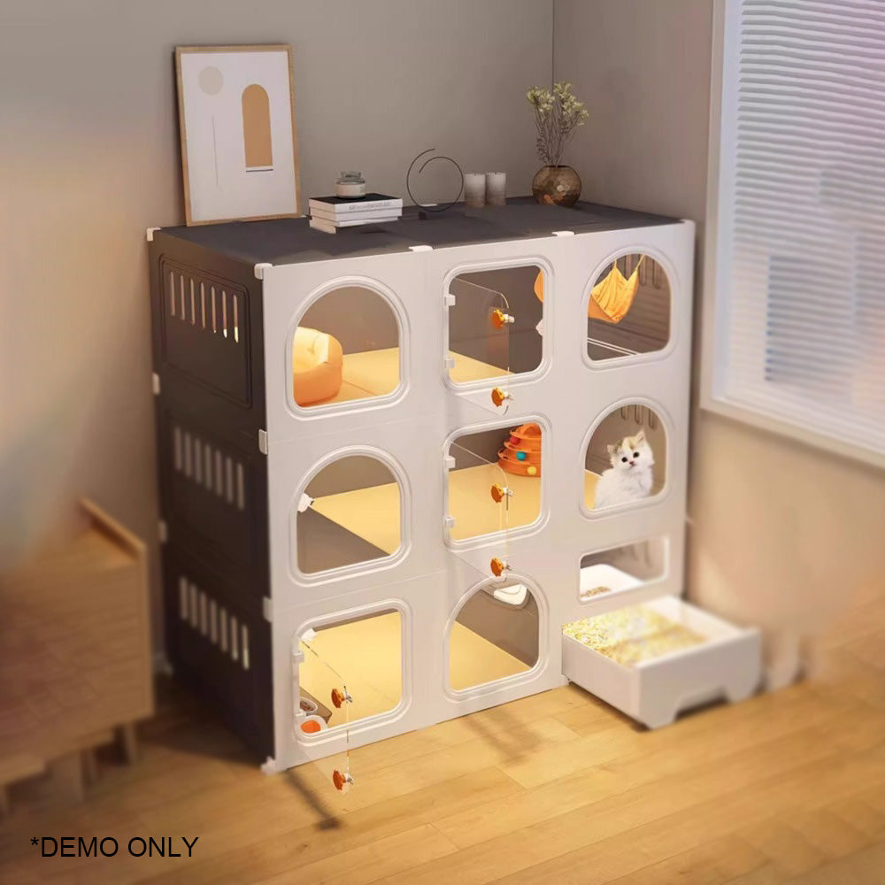 Homelements Cat Villa with Litter Box Integrated Home Indoor Pet Cage Cat Fence  Cat Tree  and Cat Toilet in One  Small-sized  Space-saving Cat Cabinet