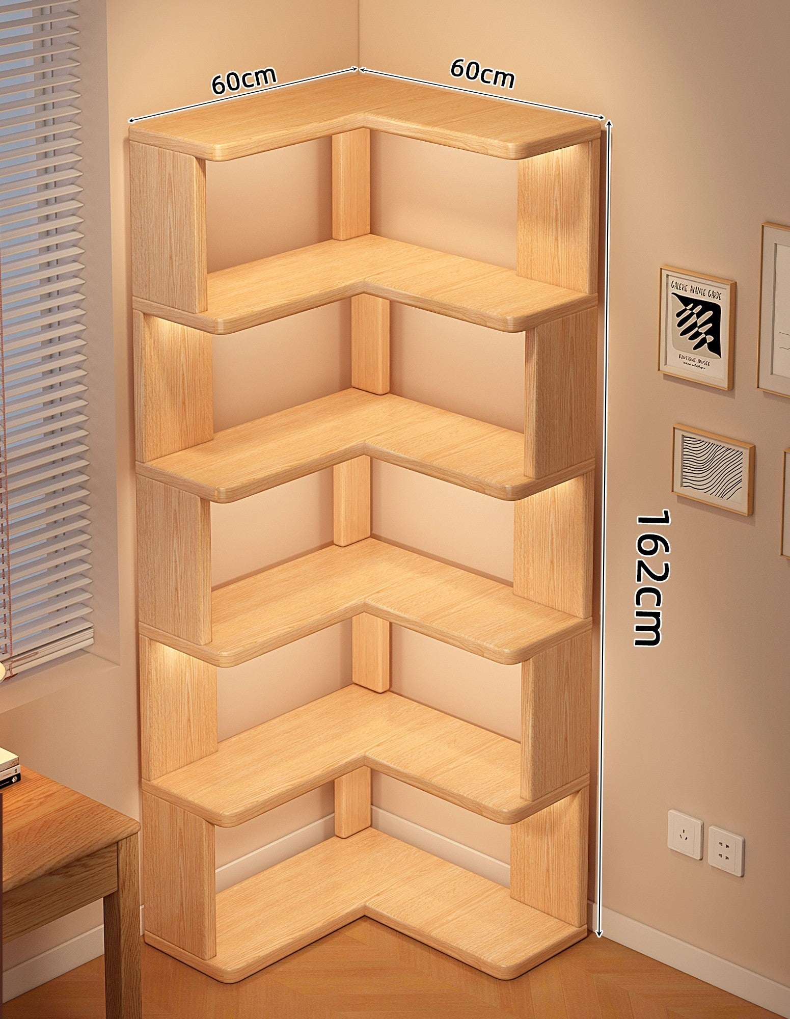 Corner Bookshelf Shelf Floor-to-ceiling Children's Wall Solid Wood Bookcase Household Corner Simple Storage Shelf Locker