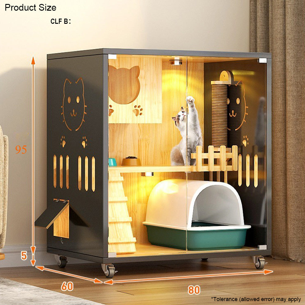 Homelements Solid Wood Luxury Wooden Cat Villa Cat House Home Indoor  Solid Wood Sisal  Post Cat Climbing Frame Cat Bridge Cat House Cat House Large Space Pet Cage Multi-Feature Enclosed Cat Condo Wooden Pet House Cat with Scratching Post Wheels