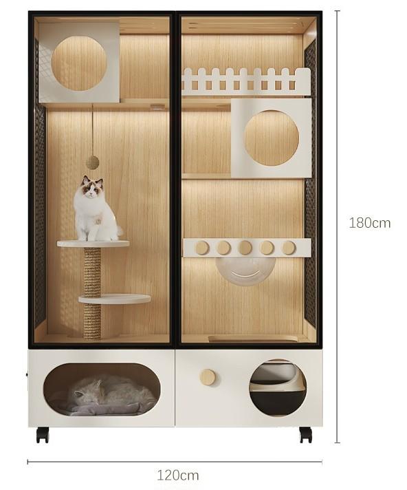 Homelements Wood Cat Cage for Living Room Cat House Movable Light Luxury Creative Household Cage for Cats