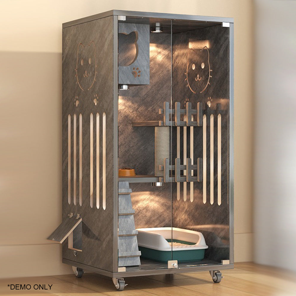Homelements Solid Wood Luxury Wooden Cat Villa Cat House Home Indoor  Solid Wood Sisal  Post Cat Climbing Frame Cat Bridge Cat House Cat House Large Space Pet Cage Multi-Feature Enclosed Cat Condo Wooden Pet House Cat with Scratching Post Wheels