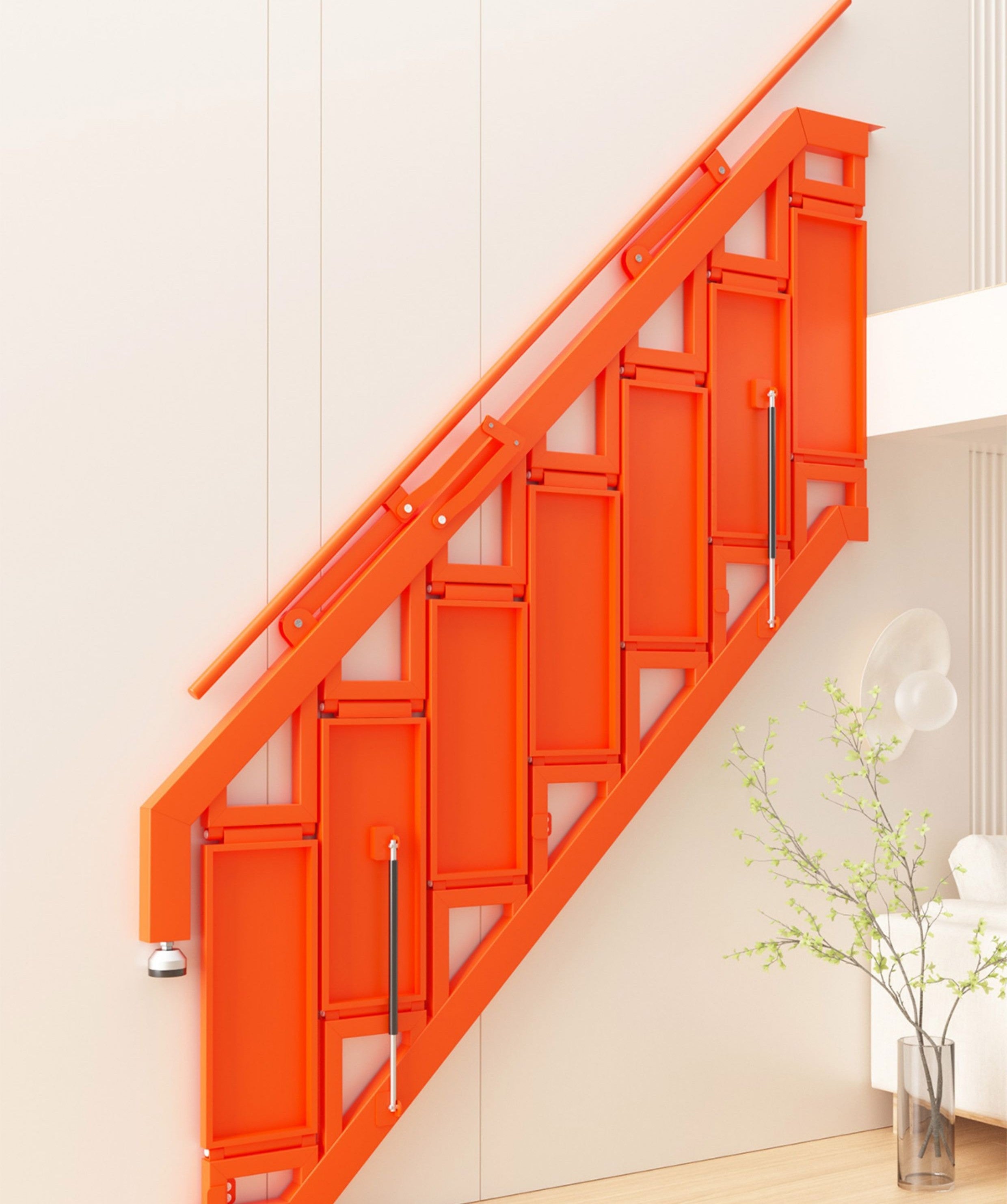 Folding Staircase Against The Wall Attic Garage Carbon Steel Welding Expansion Screw Fixation Indoor and Outdoor Ladders