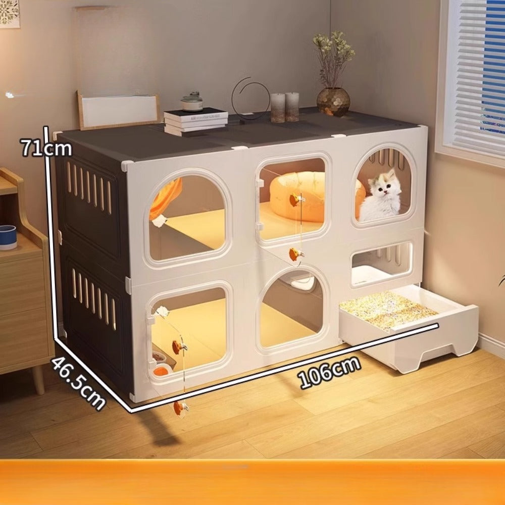 Homelements Cat Villa with Litter Box Integrated Home Indoor Pet Cage Cat Fence  Cat Tree  and Cat Toilet in One  Small-sized  Space-saving Cat Cabinet