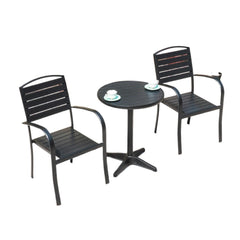 Homelements Outdoor Tables and Chairs Plastic Wood Leisure Outdoor Balcony Villa Courtyard Tea Shop Cafe Waterproof Sunscreen Tables and Chairs Black Outdoor Dinning Set Balcony Bar Comfortable Patio Table and Chairs  - Two Buck Chairs + 60cm Cross Round