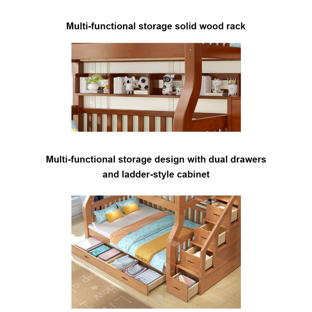 Homelements Oak Bunk Bed with Desk High and Low Bed Two-layer Bunk Bed Full Solid Wood Children's Bed Adult Mother and Child Bed