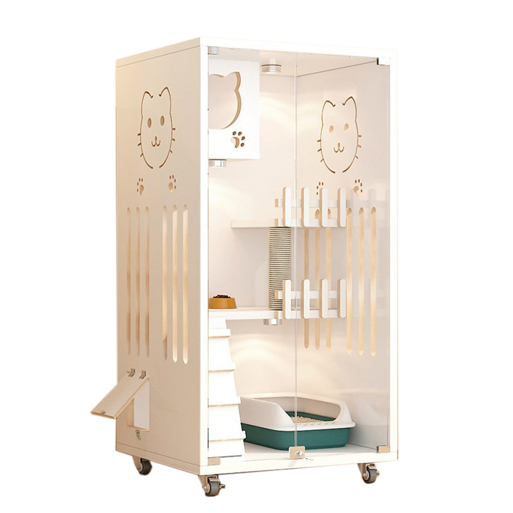 Homelements Solid Wood Luxury Wooden Cat Villa Cat House Home Indoor  Solid Wood Sisal  Post Cat Climbing Frame Cat Bridge Cat House Cat House Large Space Pet Cage Multi-Feature Enclosed Cat Condo Wooden Pet House Cat with Scratching Post Wheels