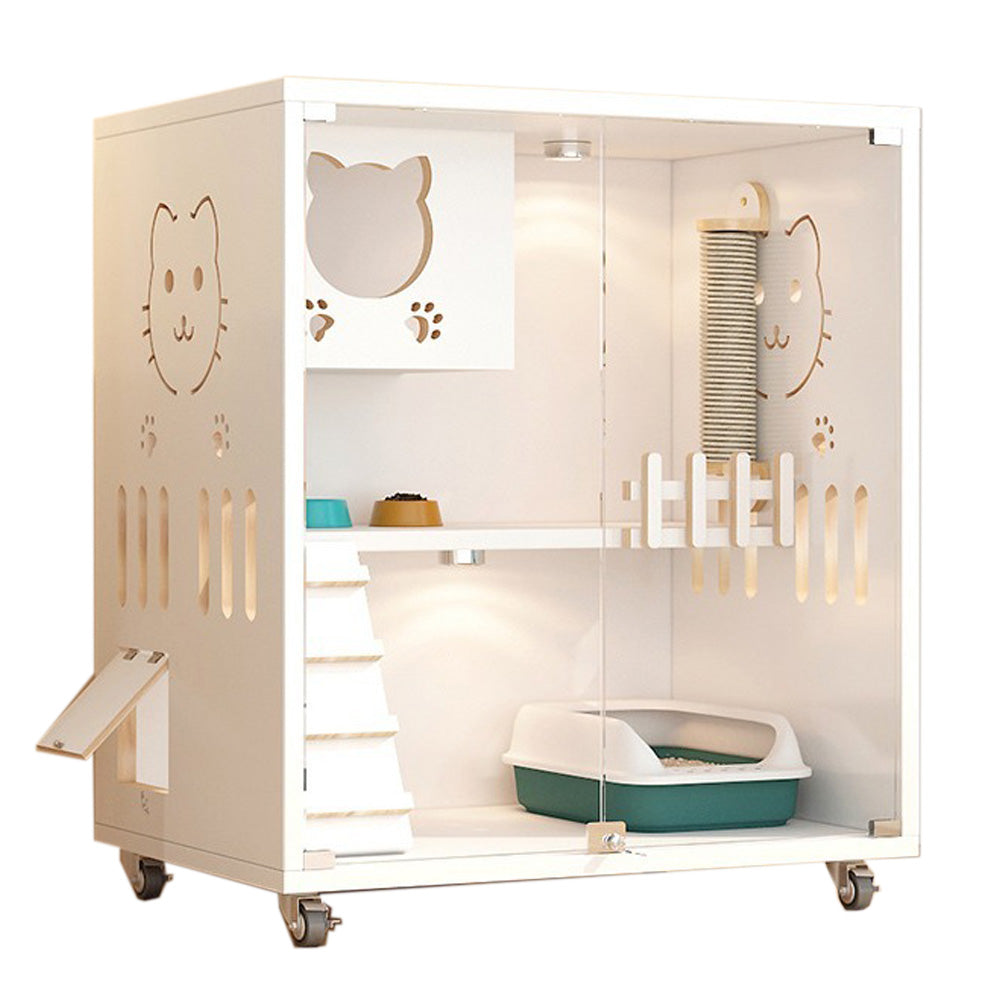Homelements Solid Wood Luxury Wooden Cat Villa Cat House Home Indoor  Solid Wood Sisal  Post Cat Climbing Frame Cat Bridge Cat House Cat House Large Space Pet Cage Multi-Feature Enclosed Cat Condo Wooden Pet House Cat with Scratching Post Wheels