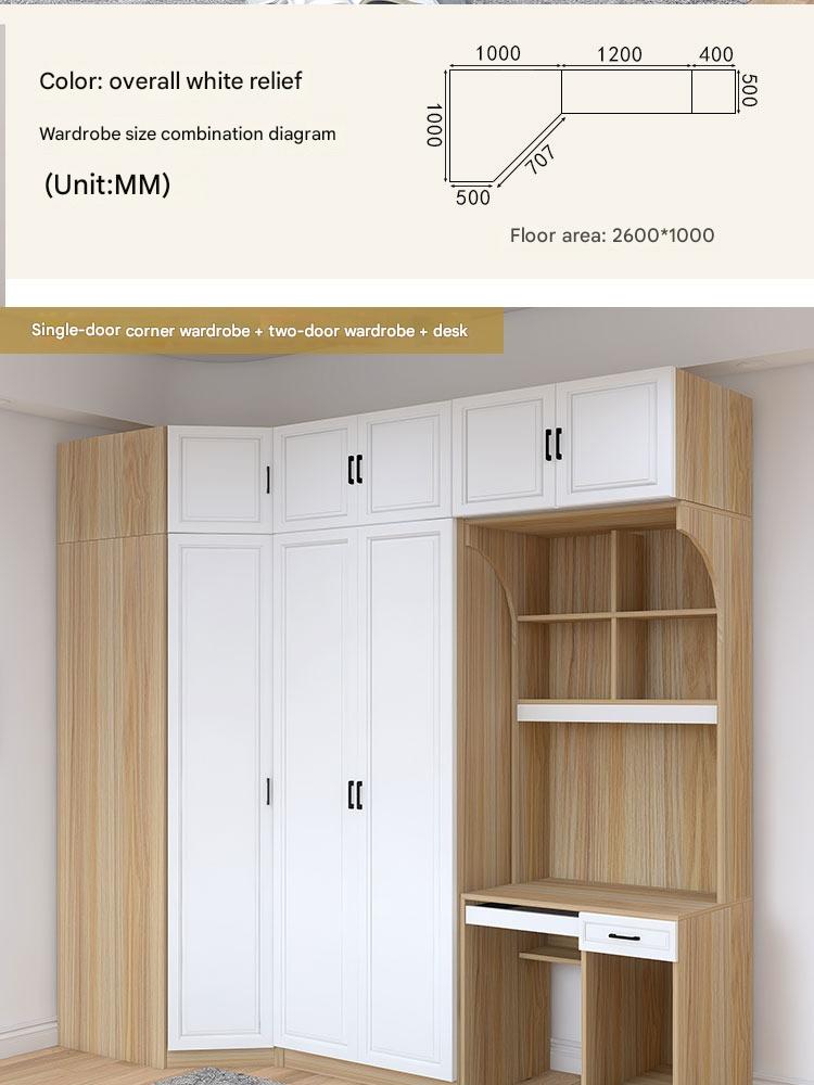 Corner Wardrobe Household Bedroom Small Apartment Solid Wood 90 Degree Master Bedroom Corner 7-character L-shaped Corner Wardrobe Combination Storage