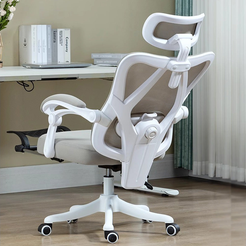 Homelements Home Chair with Footrest Mesh Computer Chair Gaming Office Chair - White and Gray