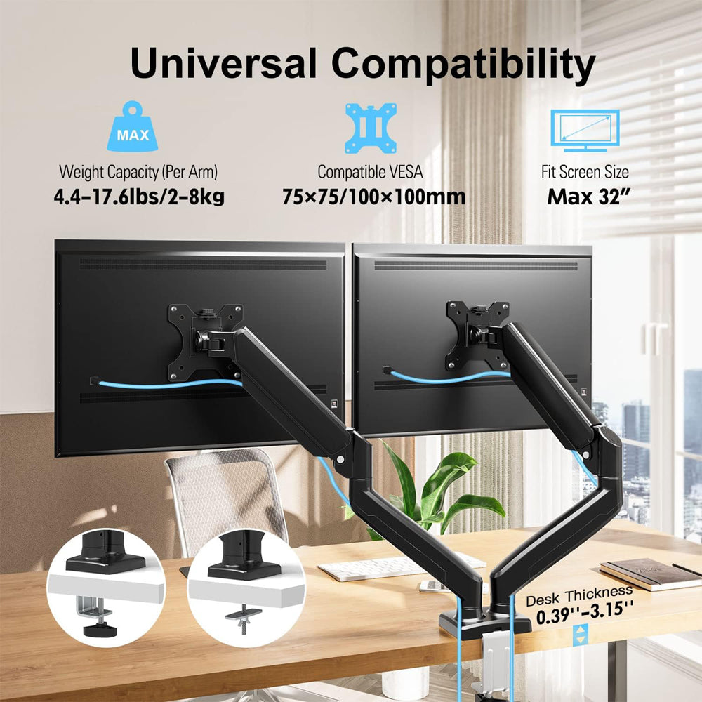 Homelements Dual Screen Gas Spring Desk Stand and Monitor Arm with Dual Steel Monitor Mounts-SY-MA04