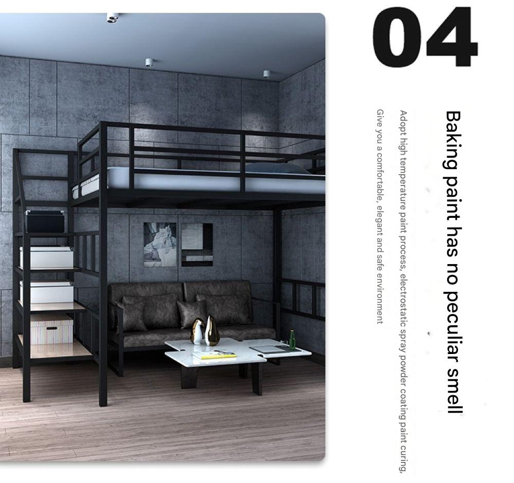 Elevated Upper and Lower Beds Small Apartment Pavilion Bed Saving Space Carbon Steel Shelf High and Low Double Simple and Modern