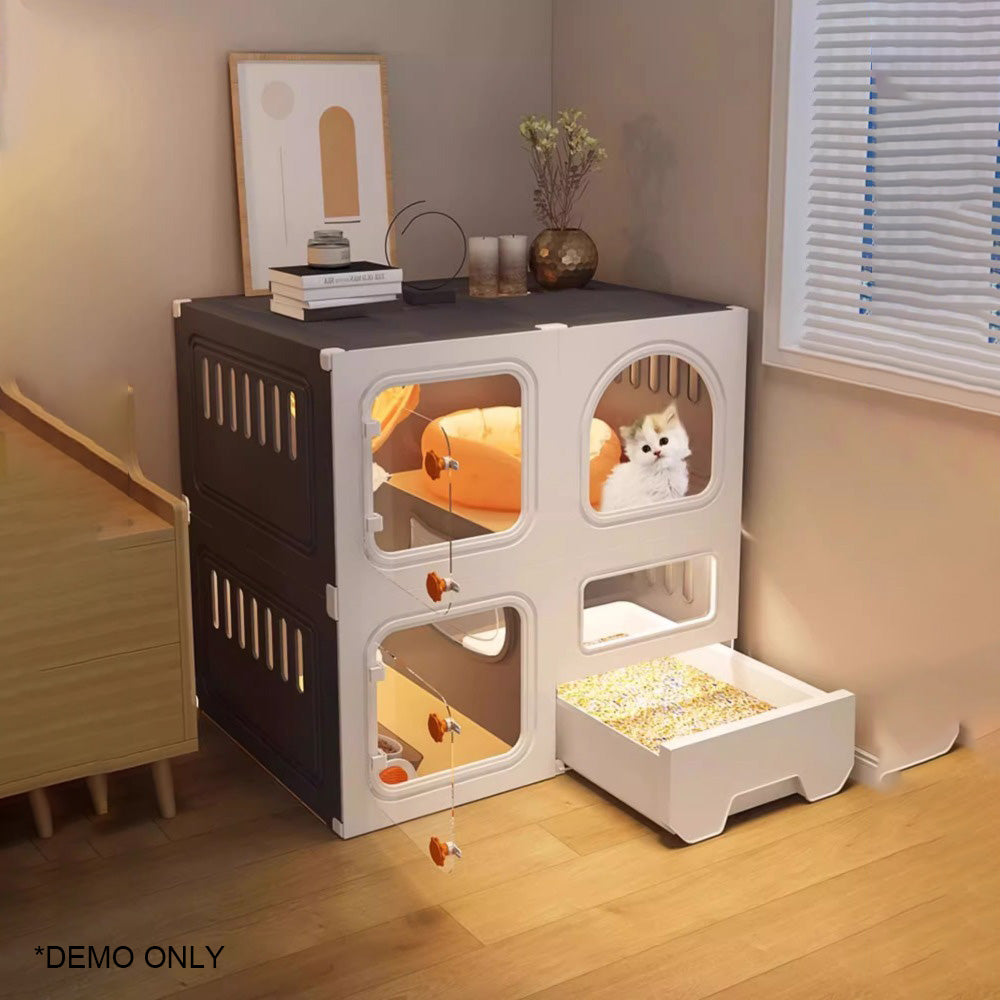 Homelements Cat Villa with Litter Box Integrated Home Indoor Pet Cage Cat Fence  Cat Tree  and Cat Toilet in One  Small-sized  Space-saving Cat Cabinet