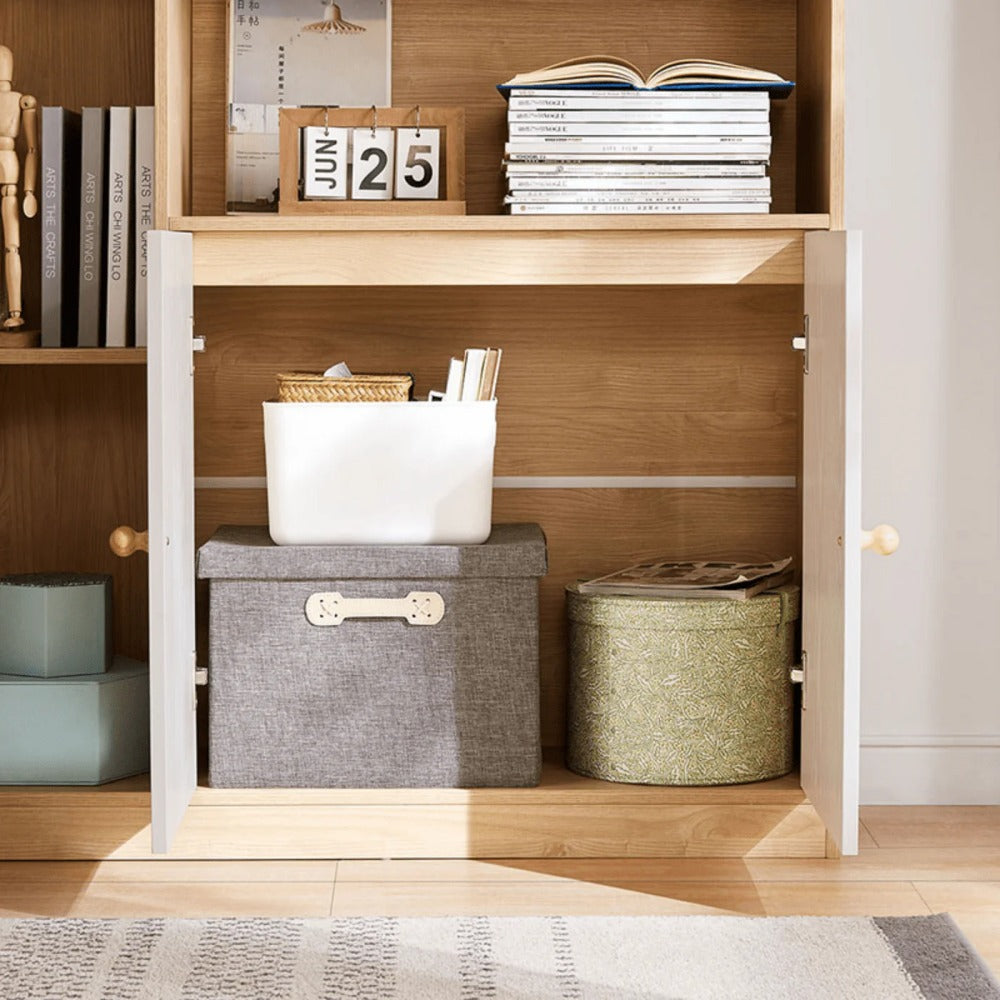 Linsay Noble Bookshelf with Storage Cabinet, Natural & White