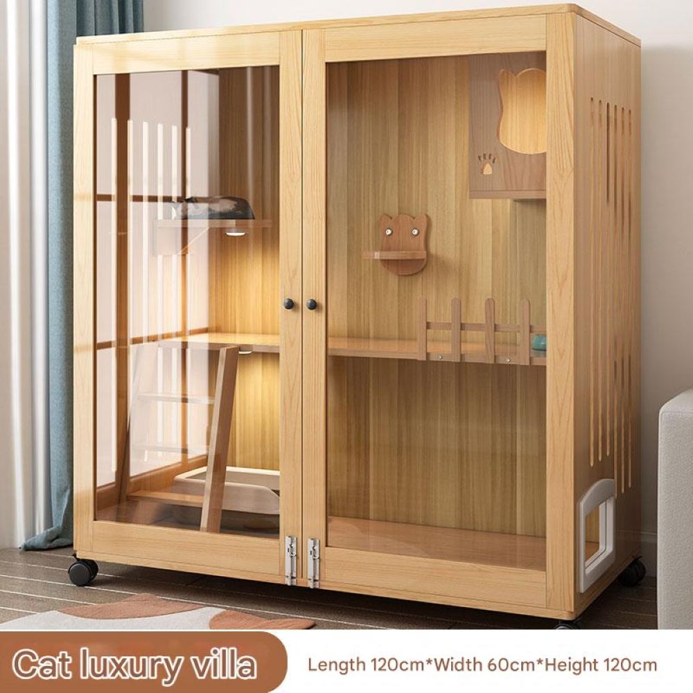 Solid Wood Cat Villa Cat Cage Household Cat House Three-layer Cat Cabinet Indoor Breeding Cage Cat Nest Multi-layer Kitten Room Cat House