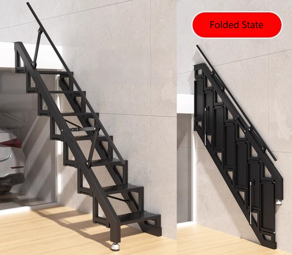 Folding Staircase Against The Wall Attic Garage Carbon Steel Welding Expansion Screw Fixation Indoor and Outdoor Ladders