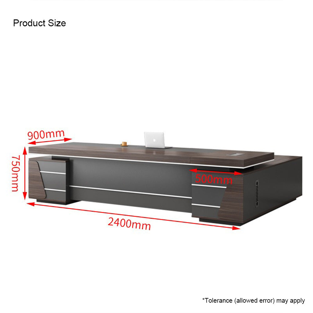 Homelements 2.4M L-Shape Contemporary Office Desk With Locking Drawer Executive Desk – Walnut&Brown