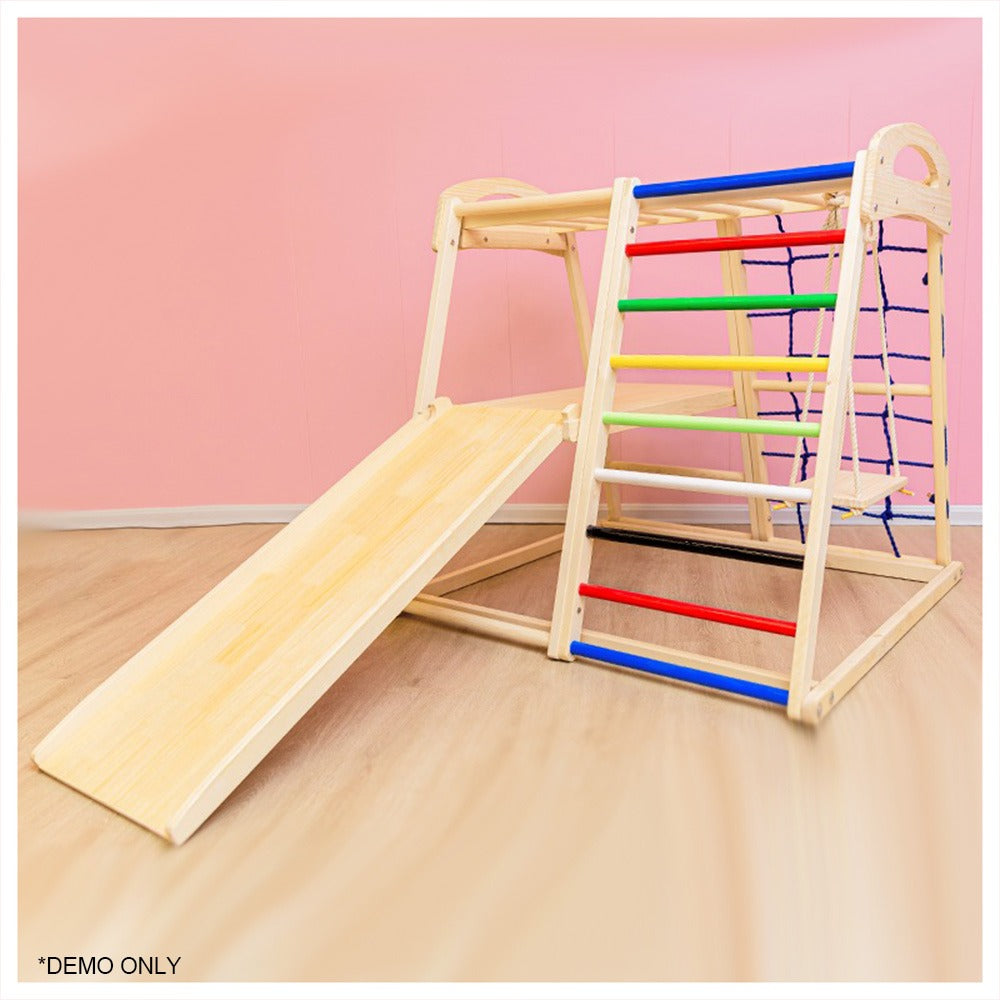 Sports Studio Platform Solid Wood Children Climbing Frame with Swing Double-sided Slide Children's Playground