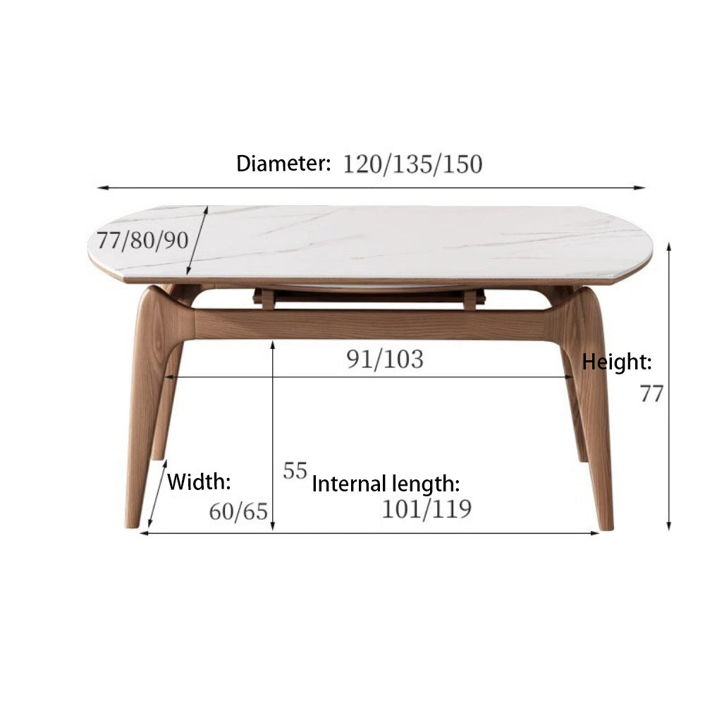 Homelements  Marble Rock Plate Telescopic Dining Table and Chair Set Solid Wood Folding Square Change Round Heat-resistant Round White Dining Table Kitchen Living Room Furniture