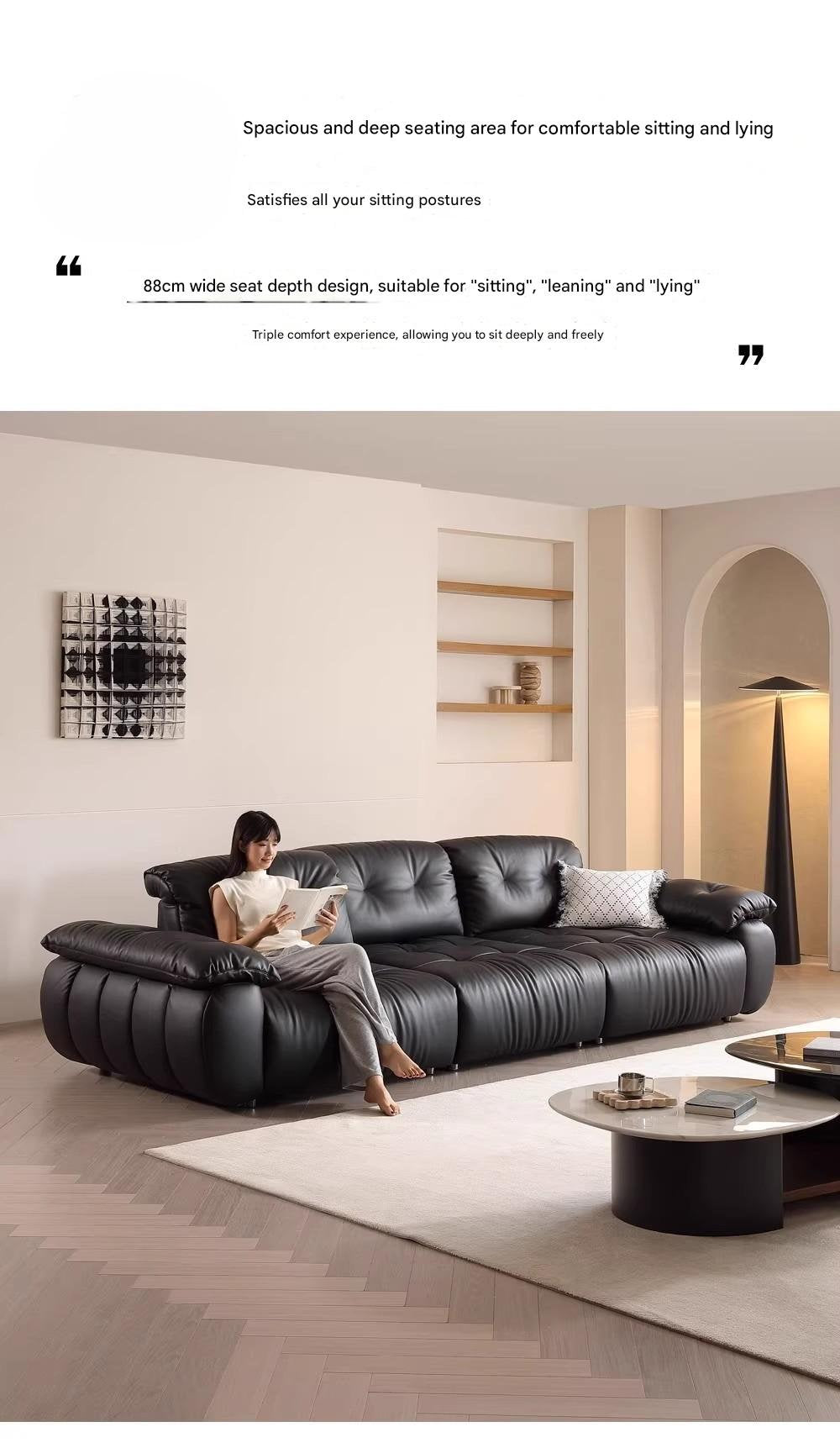 Medieval Black Straight Leather Sofa