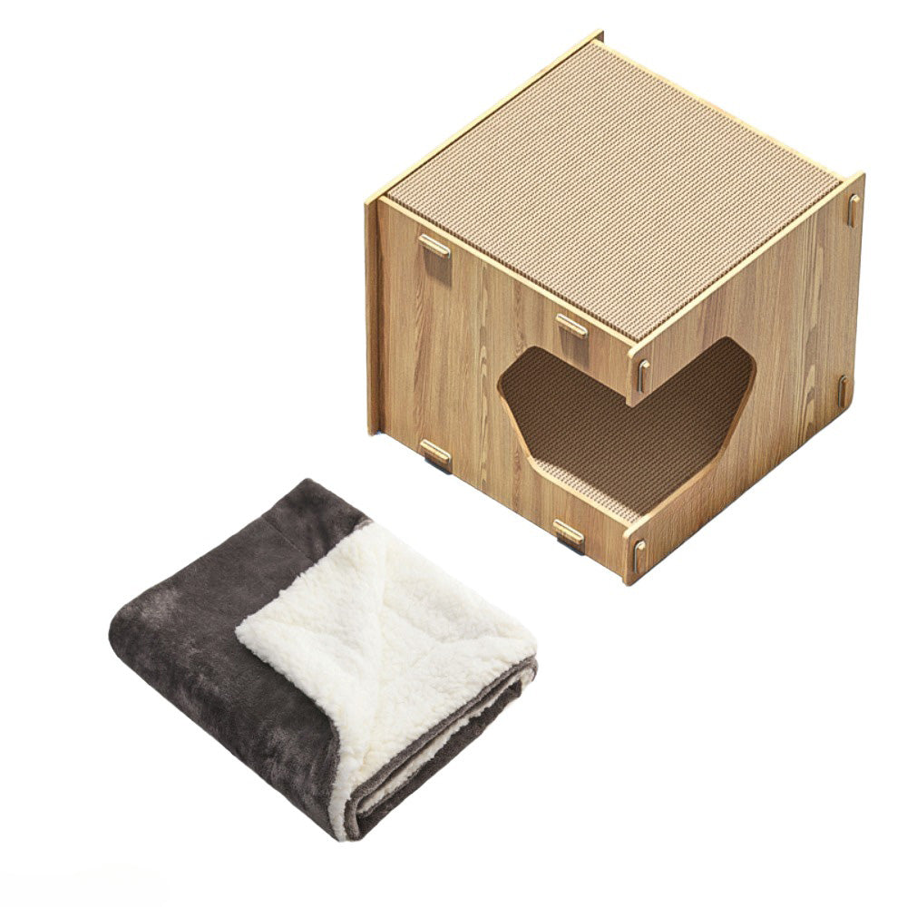 Homelements Cat Scratching Board Cat Bed Integrated Durable Corrugated Cardboard Cat House Board Cat House Cat Bed All-season Enclosed Corrugated Cardboard Cat House Solid Wood Shared Furniture for Pets and People