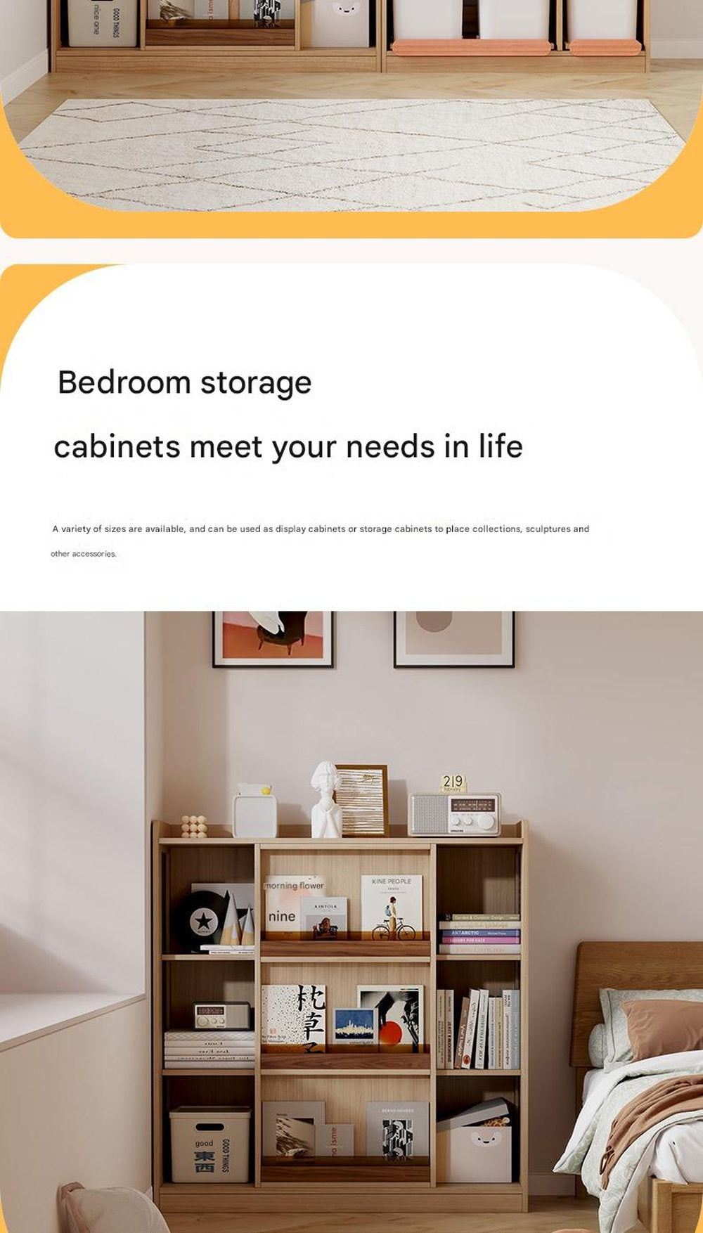 Children's Bookshelf Solid Wood Picture Book Shelf Floor Shelf Baby Reading Area Multifunctional Sliding Door Bookcase