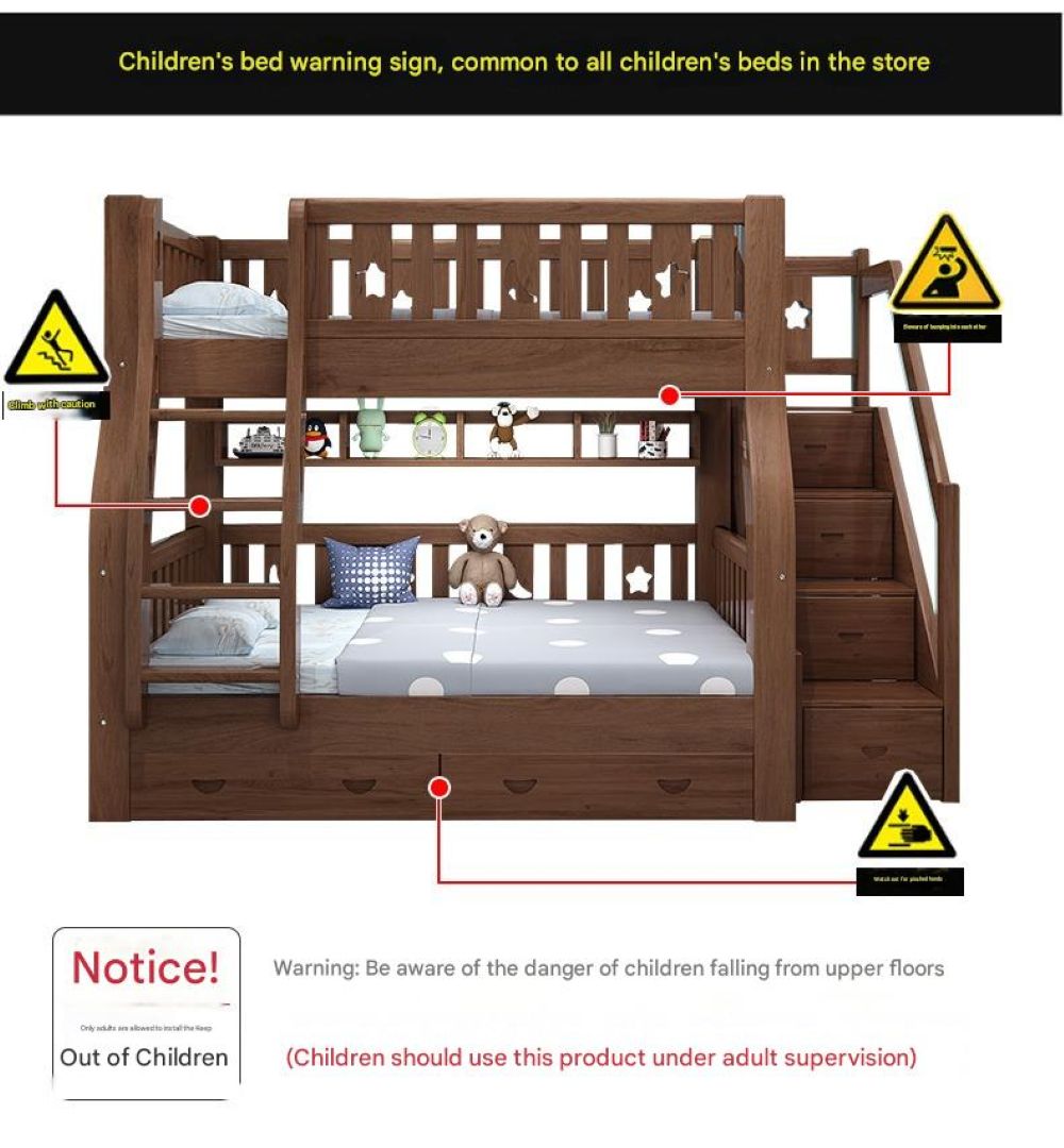Walnut Upper and Lower Beds Bunk Beds Two-layer Children's Beds High and Low Beds Small Apartment Mother and Child Beds Double Upper and Lower Bunk Wooden Beds