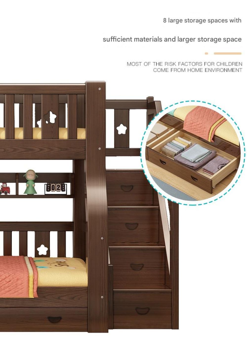 Walnut Upper and Lower Beds Bunk Beds Two-layer Children's Beds High and Low Beds Small Apartment Mother and Child Beds Double Upper and Lower Bunk Wooden Beds