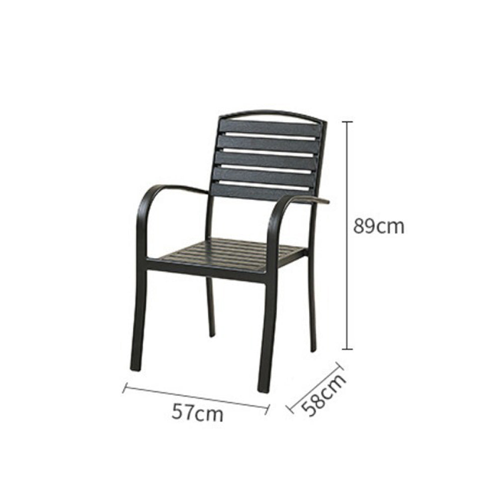 Homelements Outdoor Plastic Wood Table and Chair Balcony Waterproof Sun-proof and Corrosion-resistant Table and Chair-6 Buck Chairs + 150cm Striped Long Table