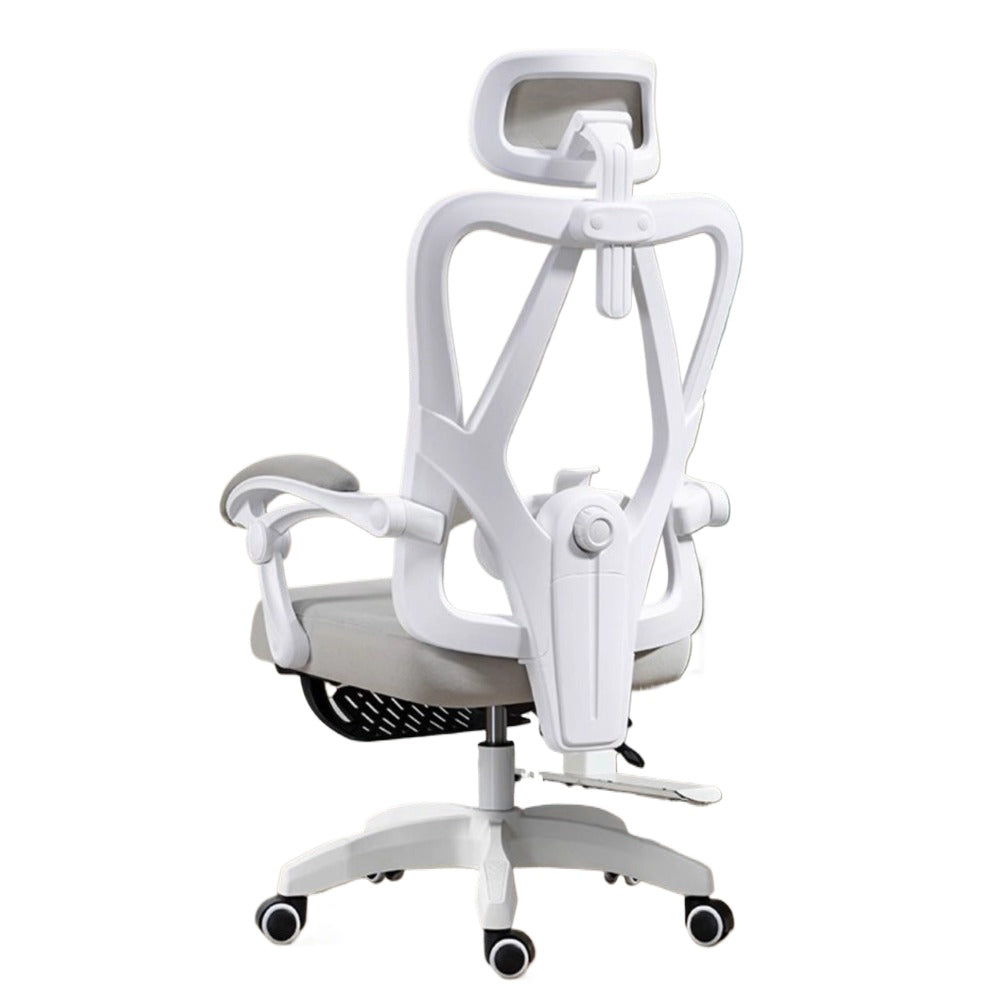 Homelements Home Chair with Footrest Mesh Computer Chair Gaming Office Chair - White and Gray