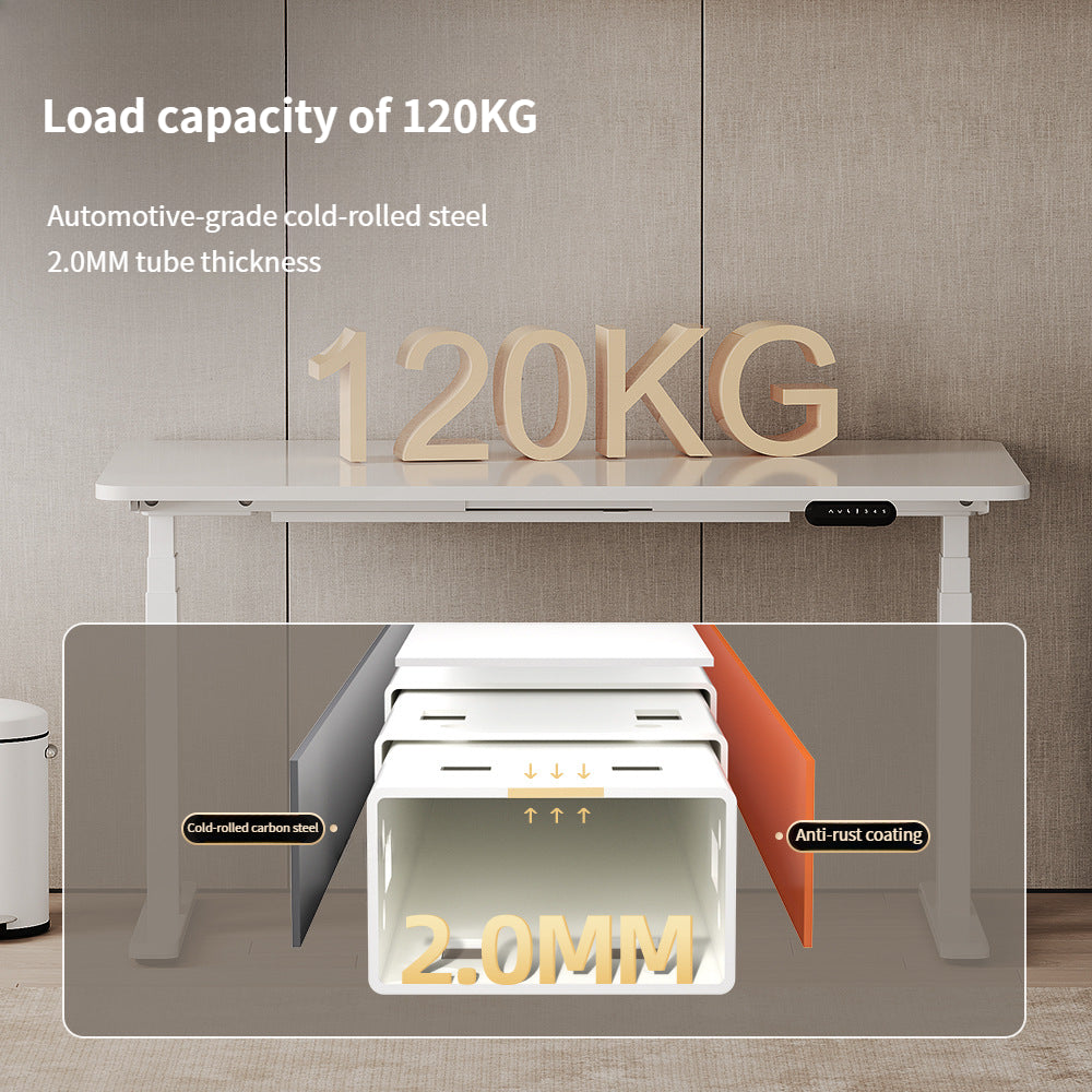Homelements T423D 120*60cm Dual Motors Electric Motorised Standing Desk Height Adjust Table Upward Mounting(including Small Cable Slot for Power Adapter)