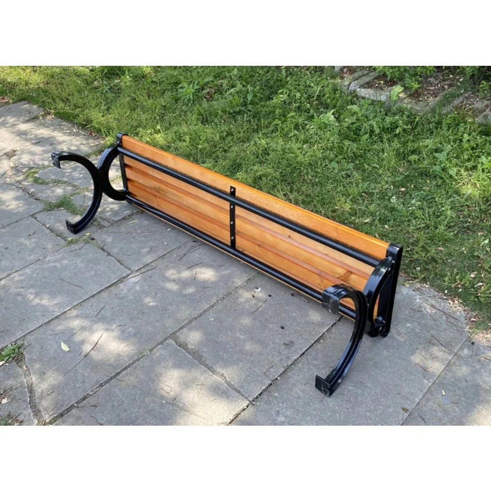 Homelements Garden Bench Iron Legs Outdoor Chair – Black Orange