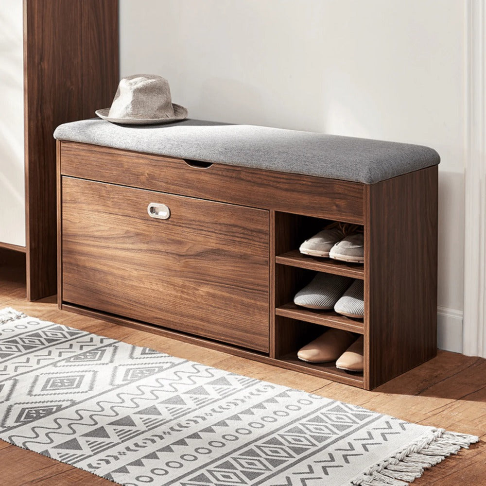 Linsay Miro Shoe Storage Bench, Large, Walnut & Grey