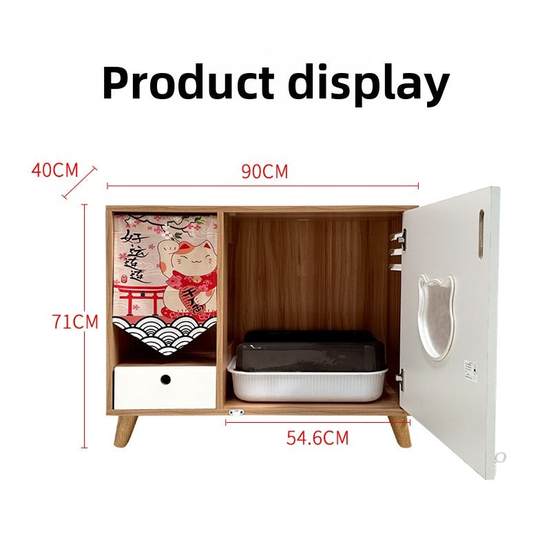 Japanese-style Solid Wood Cat Toilet Closed Anti-splash Cat Bed Cat Litter Box Odor-proof Cabinet Cat House Furniture Rack