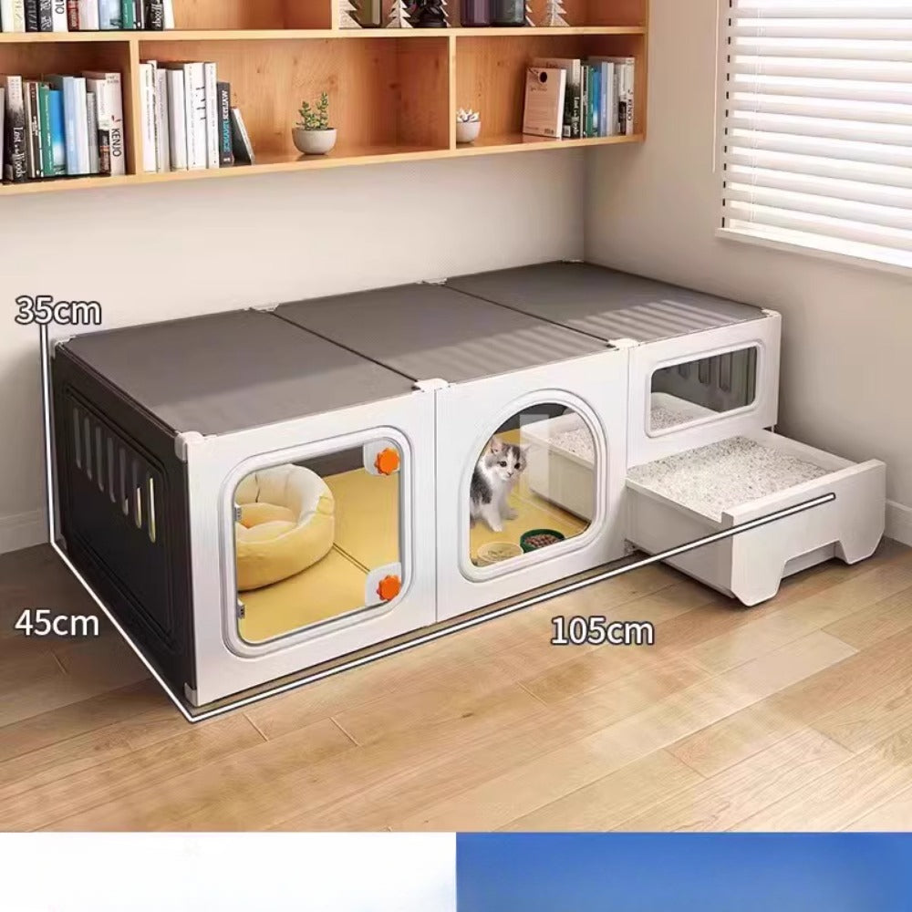 Homelements Cat Villa with Litter Box Integrated Home Indoor Pet Cage Cat Fence  Cat Tree  and Cat Toilet in One  Small-sized  Space-saving Cat Cabinet