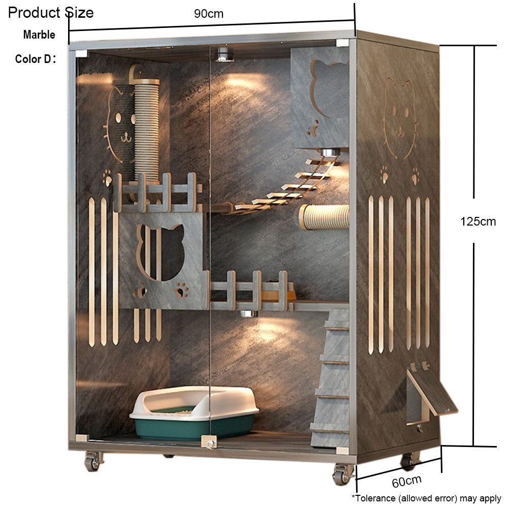 Homelements Solid Wood Luxury Wooden Cat Villa Cat House Home Indoor  Solid Wood Sisal  Post Cat Climbing Frame Cat Bridge Cat House Cat House Large Space Pet Cage Multi-Feature Enclosed Cat Condo Wooden Pet House Cat with Scratching Post Wheels