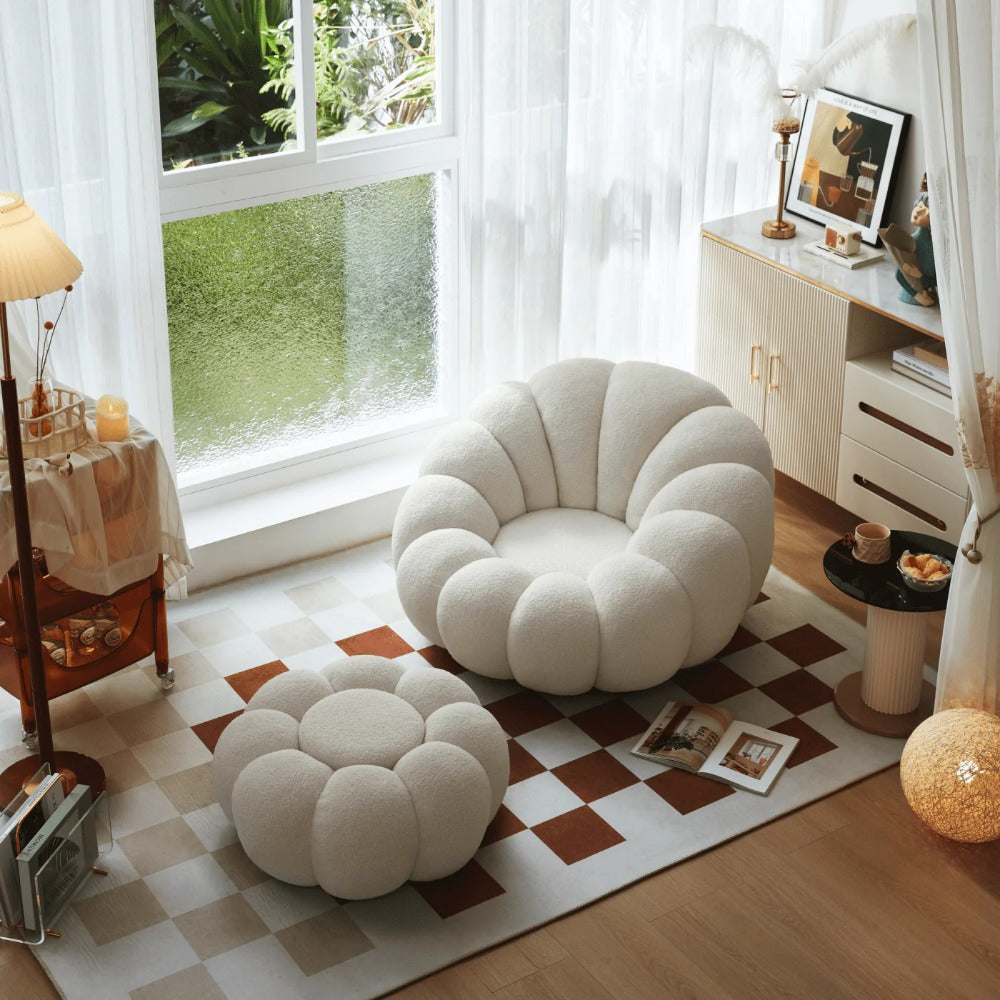 Linsay Lotus Boucle Armchair with Ottoman, Marshmallow