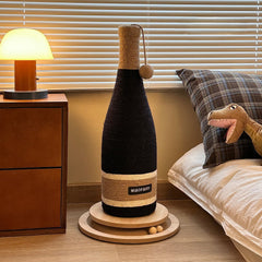 Cat Scratching Post Wood Turntable Red Wine Shaped Cat Scratcher with Sisal Material and Hanging Ball