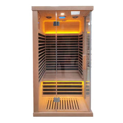 Homelements1450W Hemlock Wood Home Sauna Room Far Infrared Sweat Steaming Room Single Sweat Steaming Room Steam Machine Beauty Salon Fumigation Sweat Bath Box Mobile Sweat Steaming Room