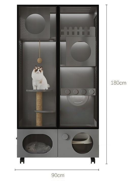 Homelements Wood Cat Cage for Living Room Cat House Movable Light Luxury Creative Household Cage for Cats