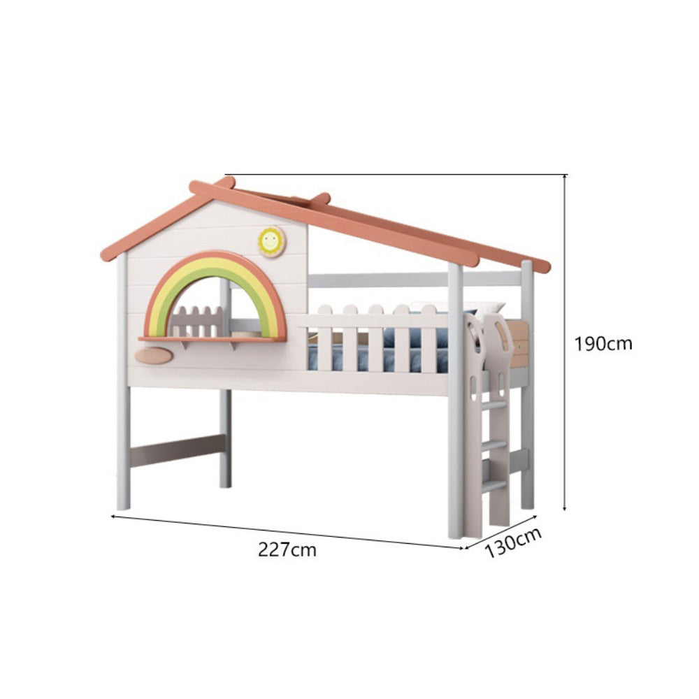 Homelements Full Solid Wood Kids' Mid-height Bed for Girls with Desk and Wardrobe in One Small Space Friendly Includes A Mid-high Treehouse Design