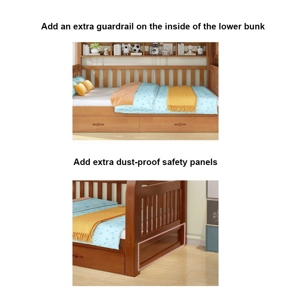 Homelements Oak Bunk Bed with Desk High and Low Bed Two-layer Bunk Bed Full Solid Wood Children's Bed Adult Mother and Child Bed