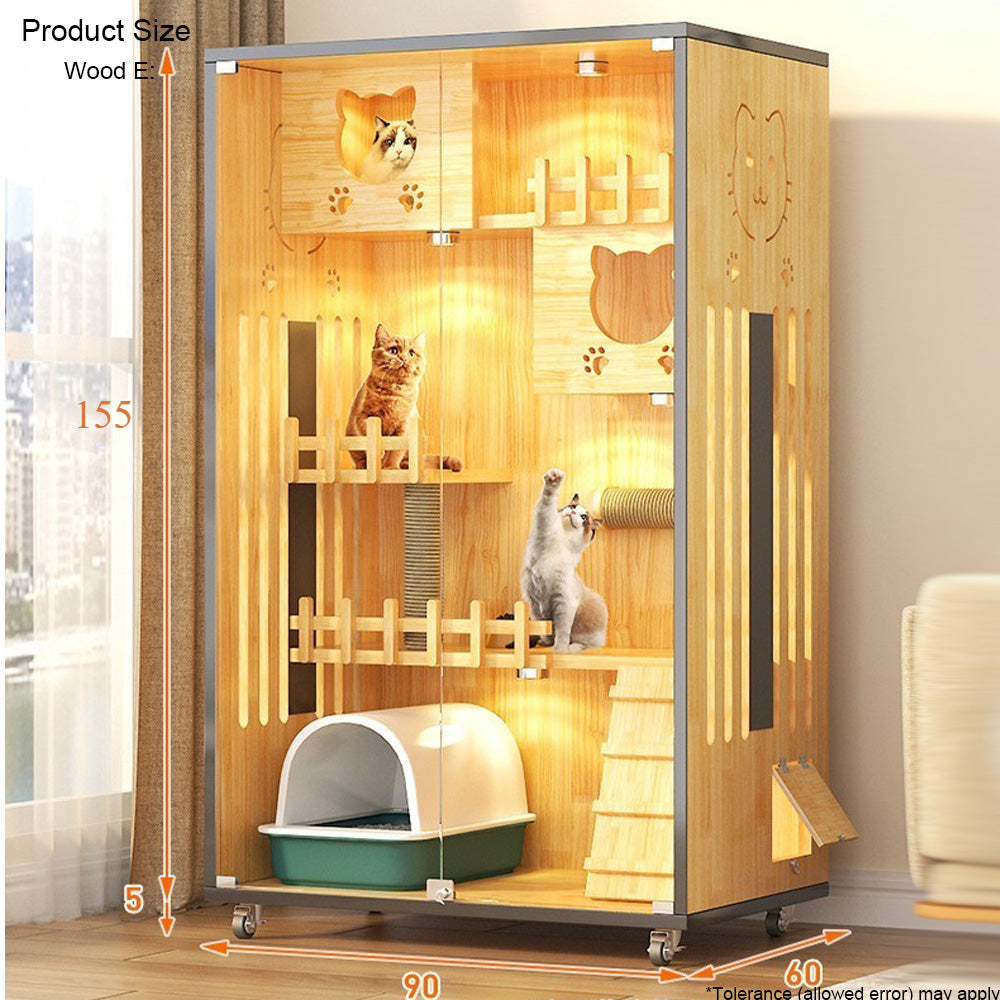 Homelements Luxury Wooden Cat Villa Cat Apartment Indoor Solid Wood Sisal Cat Scratching Post Cat Climbing Frame  Pet House Pet Villa Customized  Indoor Outdoor Big Cat House