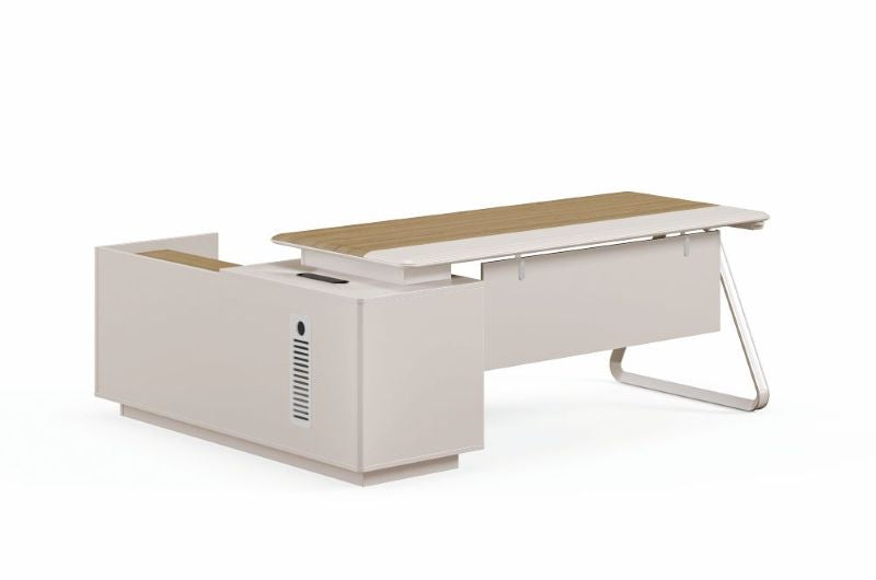 1 Person Desk with Cabinet Minimalist Executive Office Desk.