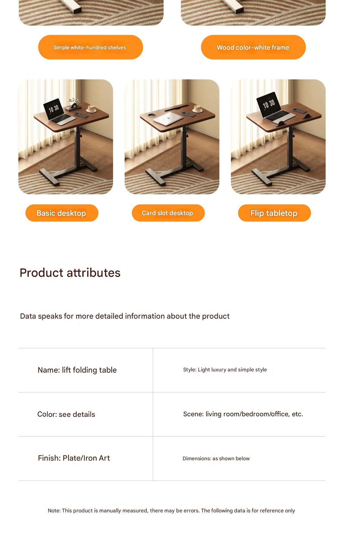 Bedside Table Removable Lifting Computer Table Living Room Sofa Side Folding Table Desk Home Bedroom Bedside Study Table Writing Table Removable Table Girls Small Simple Rental Table
