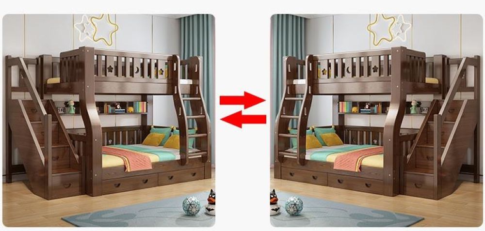 Walnut Upper and Lower Beds Bunk Beds Two-layer Children's Beds High and Low Beds Small Apartment Mother and Child Beds Double Upper and Lower Bunk Wooden Beds