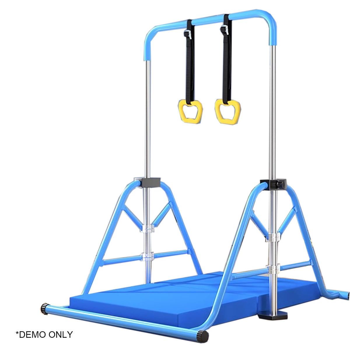 Sports Studio Foldable and Height-adjustable Children's Horizontal Bar with Rings and Landing Pad Pull-up Horizontal Bar