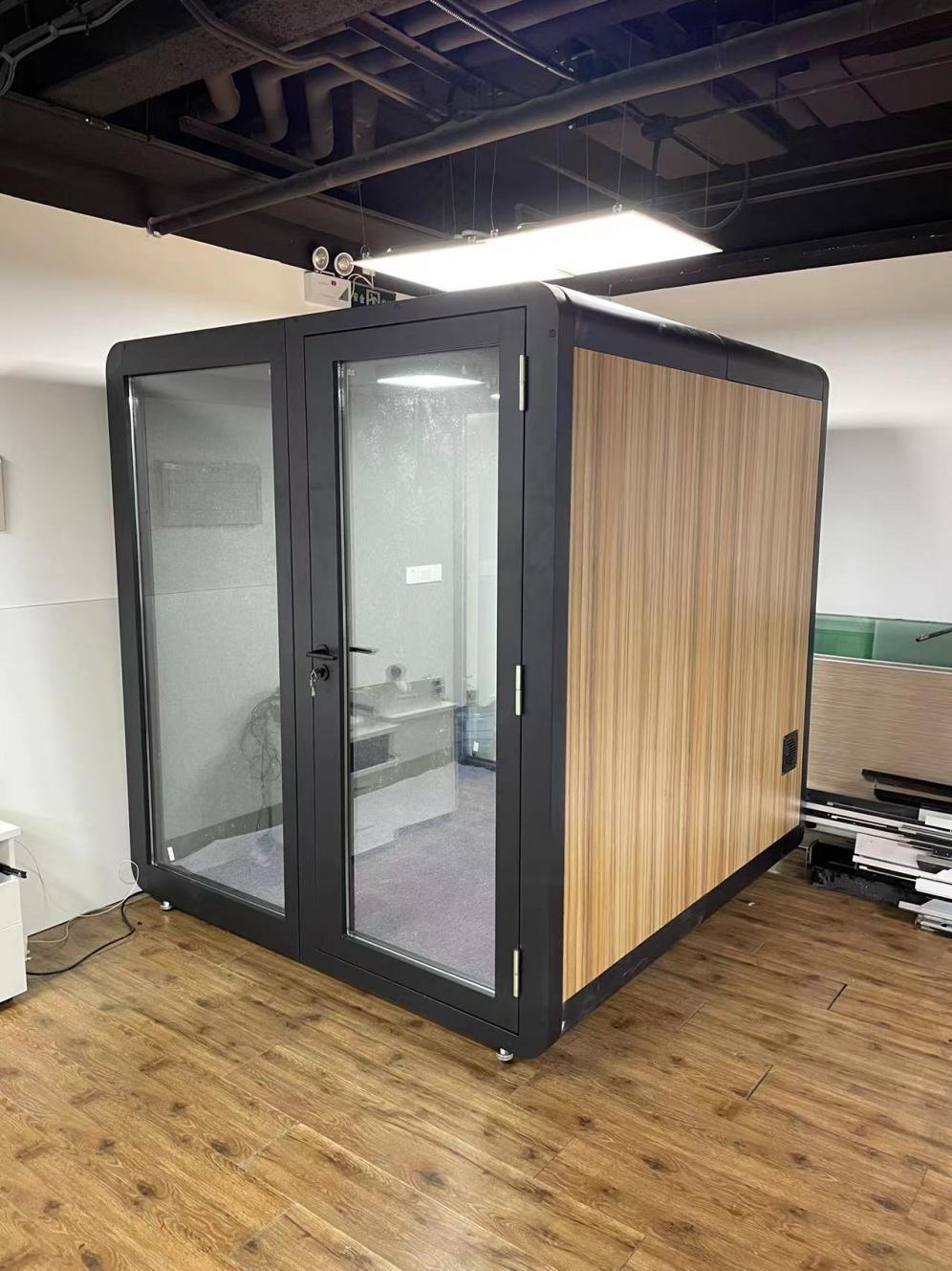 Homelements 4 Persons 2x2x2.3m White & Black Wood Grain Model Mobile Soundproof Room Home Live Broadcast Room Singing Cabin Recording Studio Indoor Telephone Booth Piano Sleeping Soundproof Silent Cabin