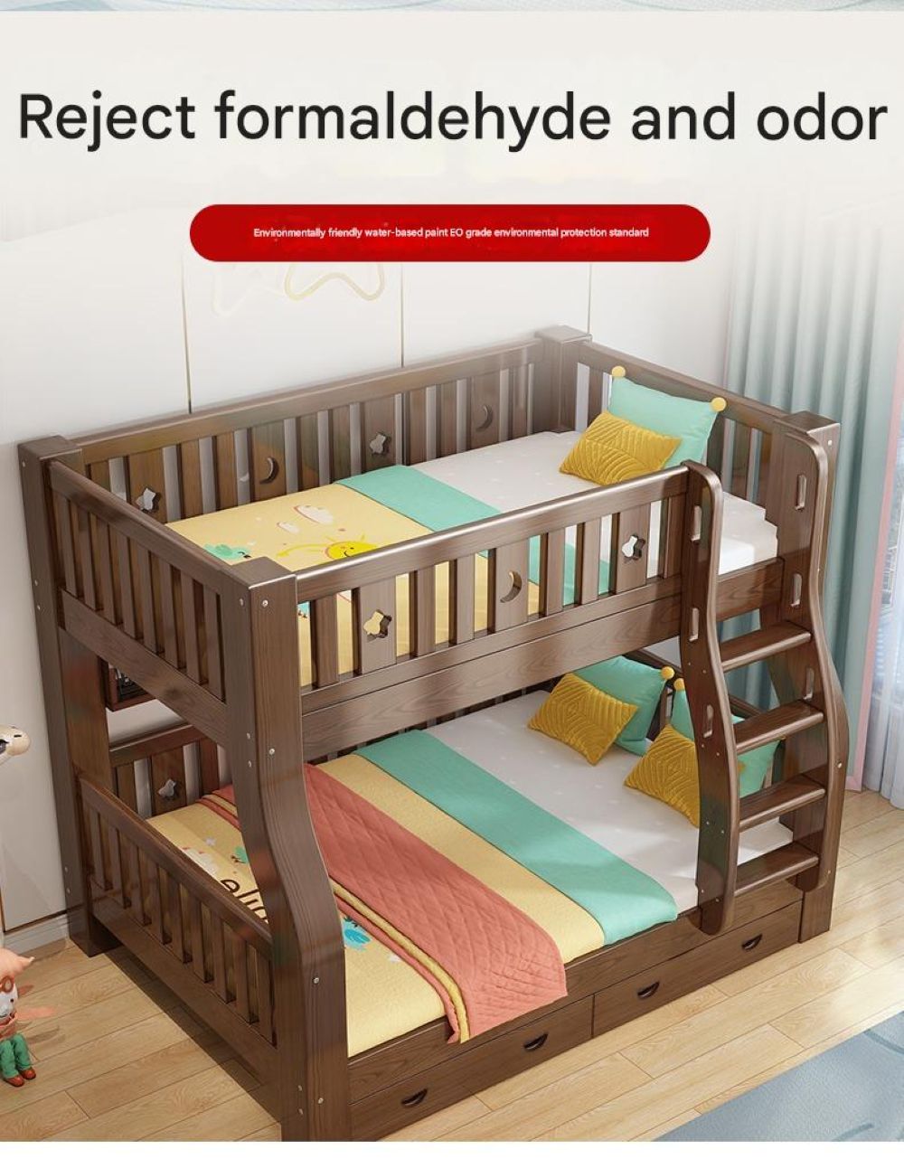 Walnut Upper and Lower Beds Bunk Beds Two-layer Children's Beds High and Low Beds Small Apartment Mother and Child Beds Double Upper and Lower Bunk Wooden Beds